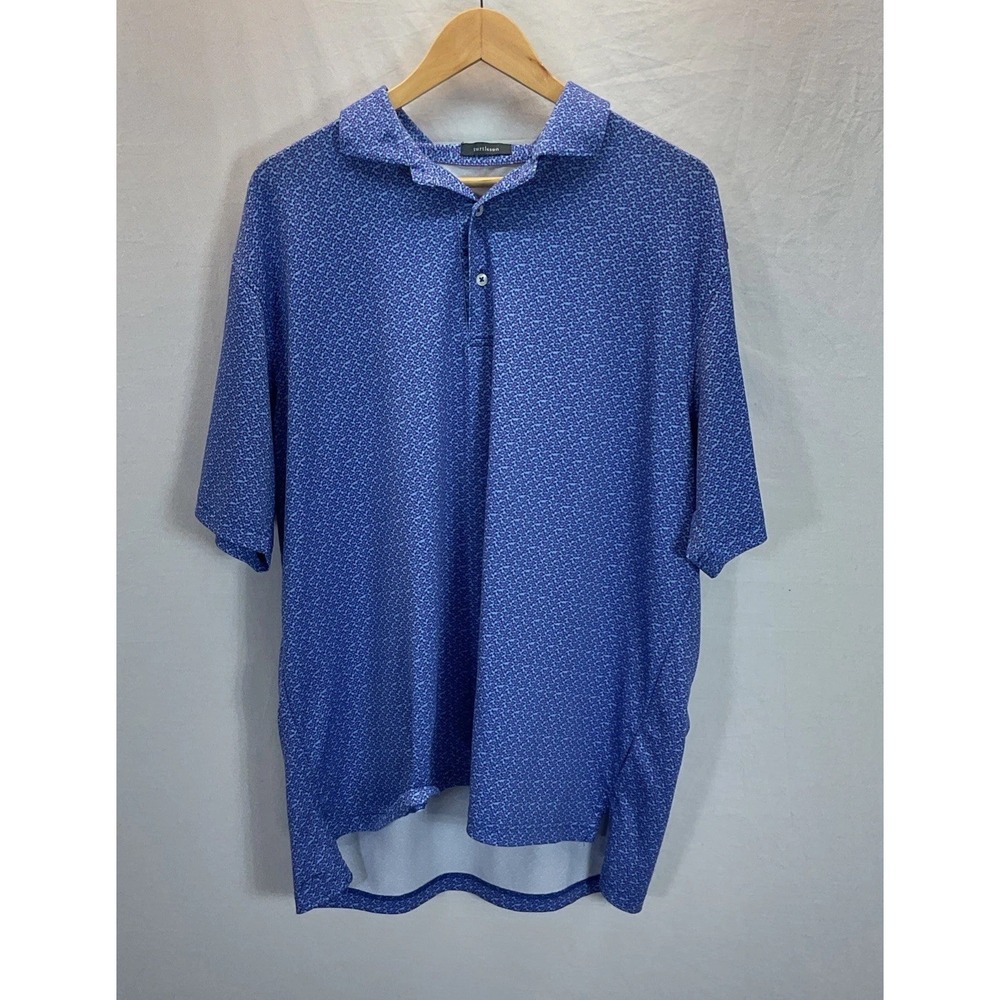 Turtleson‎ Golf Performance Polo Mens Size XL Blue Dotted Print Ridglea Ft Worth